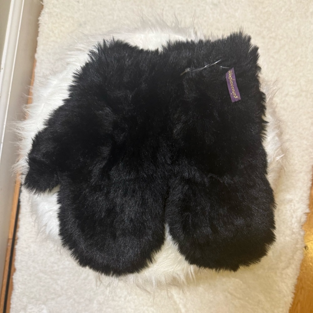 Black Faux Fur Mittens